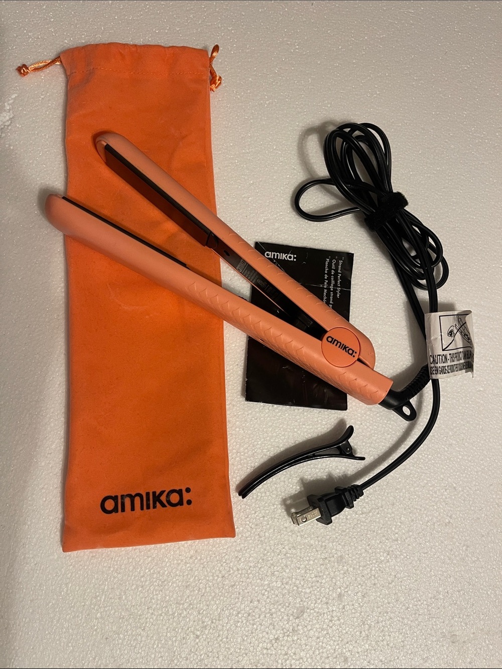 amika Coral-Orange Mini Flat Iron with Matching Pouch